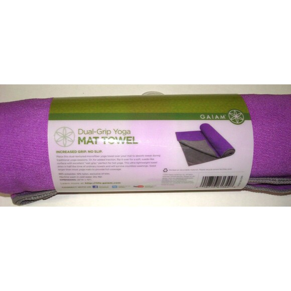 New Gaiam Mat Towel Fast Drying Non Slip Hot Yoga Pilates Pink Purple Gray Grip - Picture 4 of 4